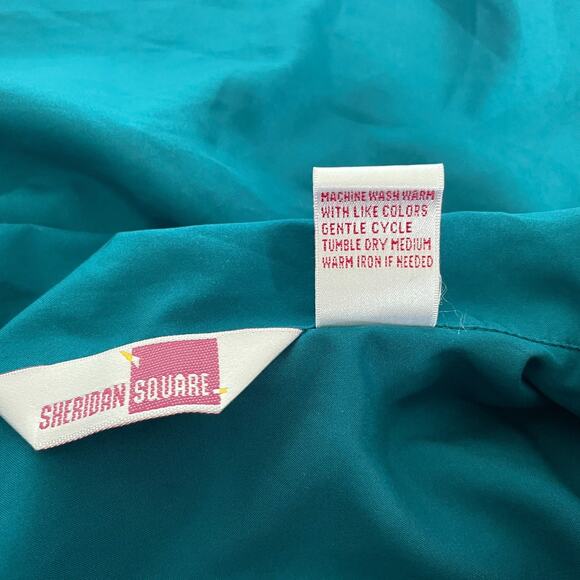 Vintage Blouse Top Size 14 Teal Blue Minimal Long Sleeve Button Office 80s 90s - Picture 9 of 11